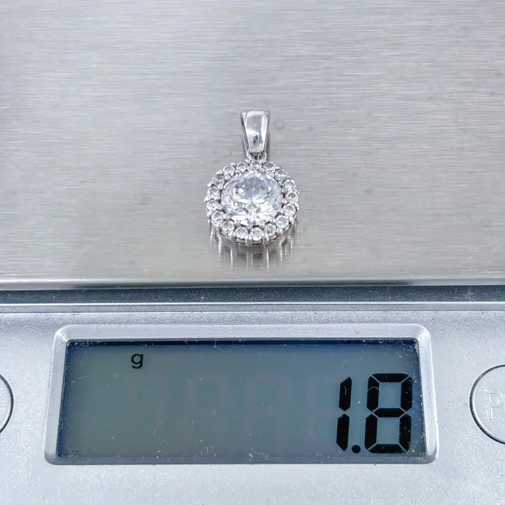 FAS Halo Cubic Zirconia Pendant | Sterling Silver 925 Thai Jewelry - Picture 6 of 10